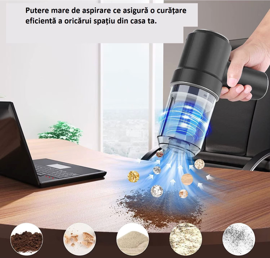 Mini-Aspirator Portabil Premium 120W (Fără Fir)